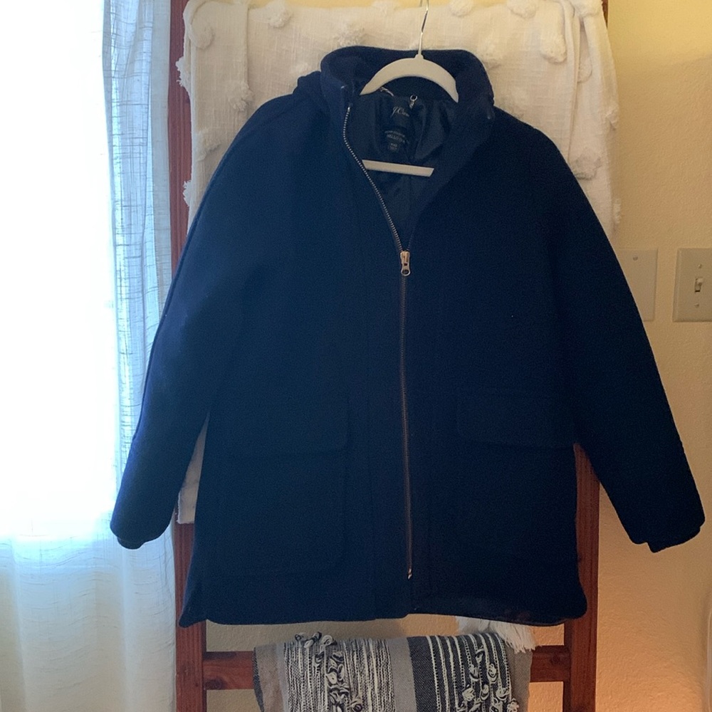 Navy blue, J Crew winter coat in excellent, used condition.